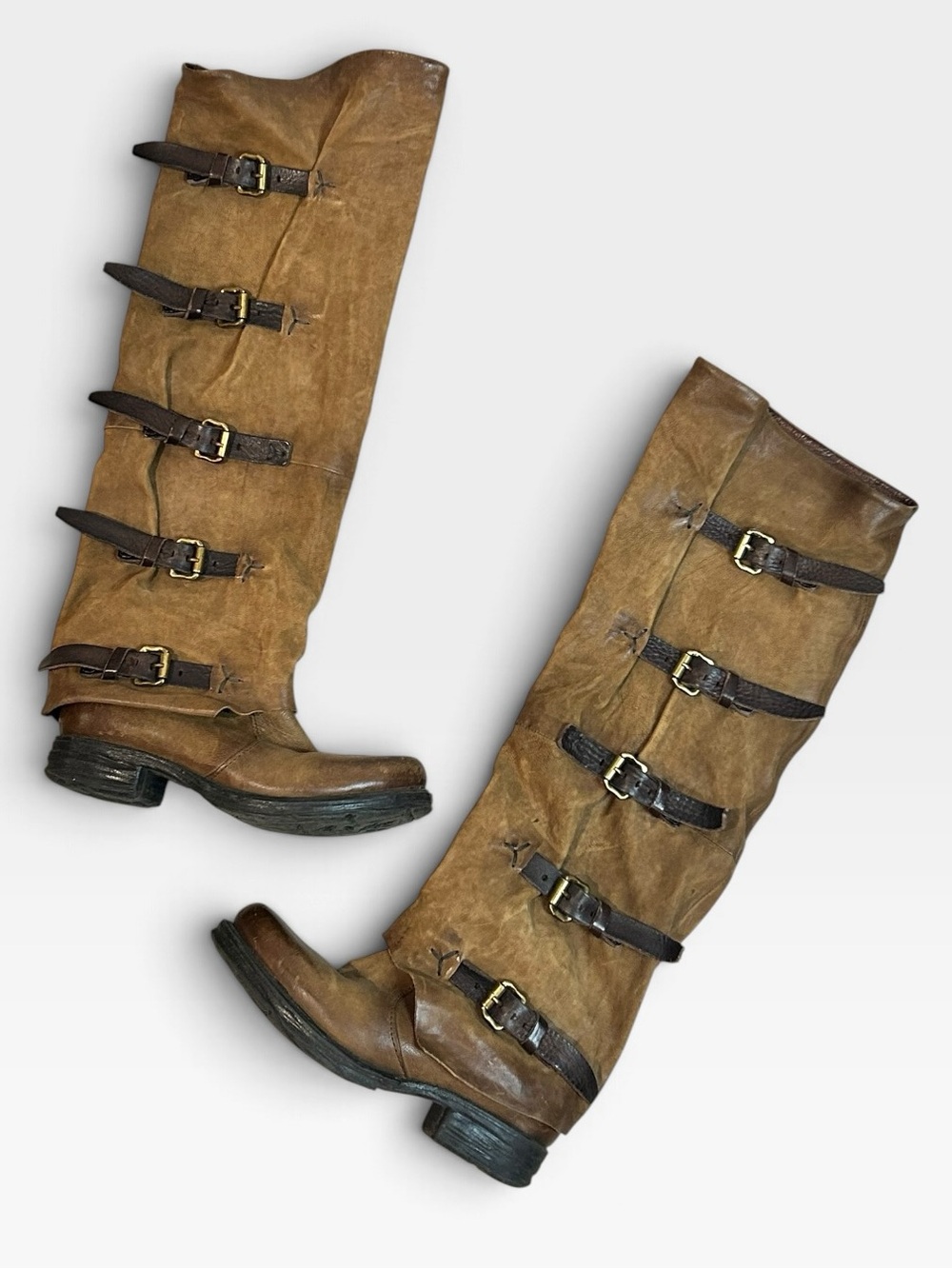 A.S.98 Shaylynn Over-The-Knee Strappy Buckle Boots, Italian Leather Boho Moto 7